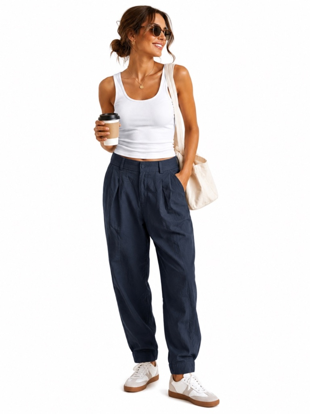 Everlane Relaxed Pleated TENCEL Lyocell Pants Navy Tapered Ankle Size 0